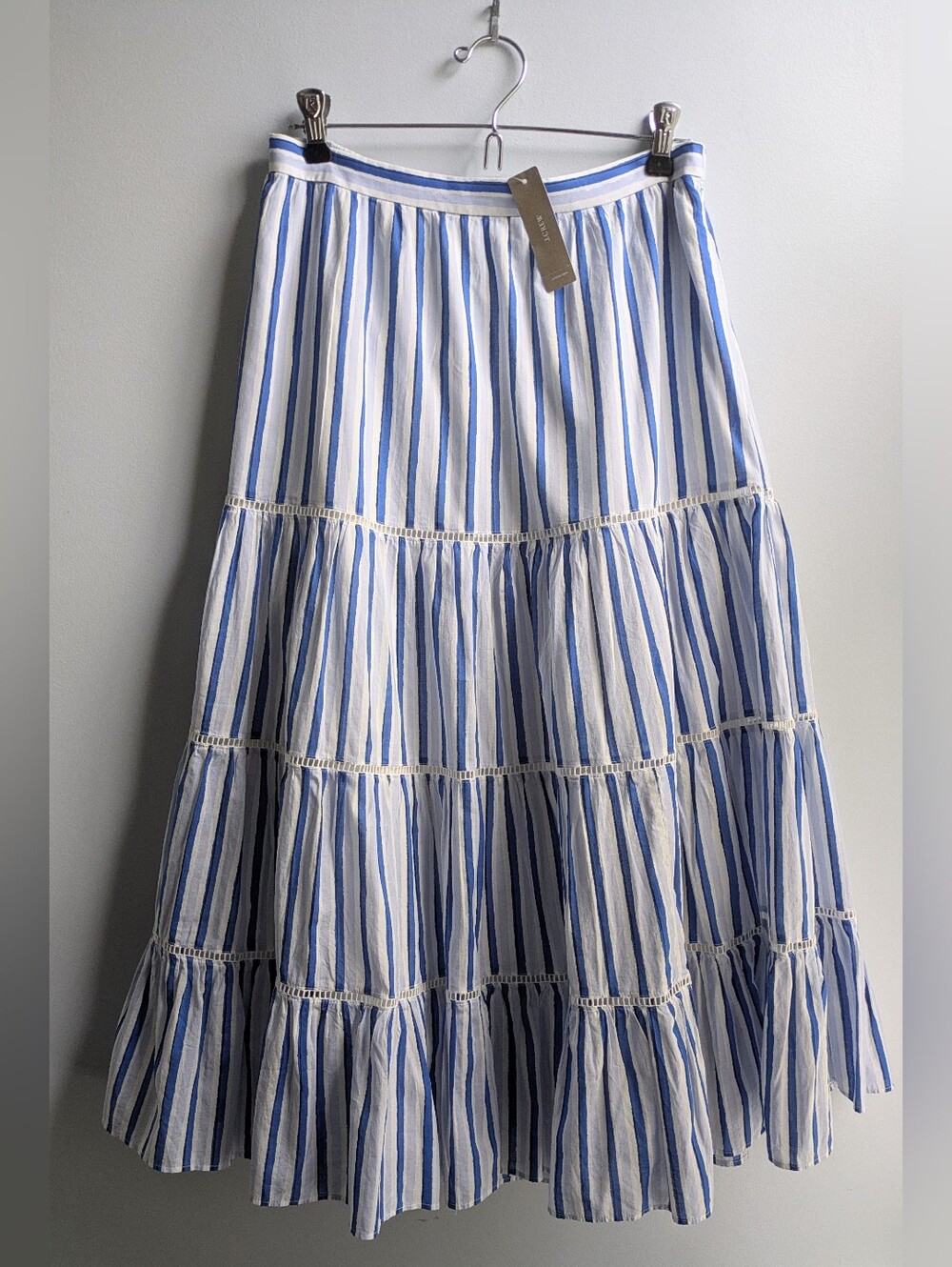 NWT..... J. Crew Blue And White Striped 100% Cotton Midi  Skirt Size Small